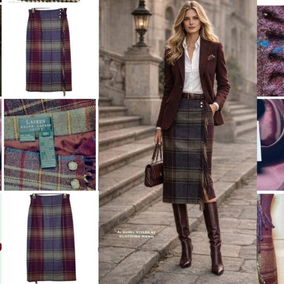 LAUREN Ralph Lauren Plaid Wool Fringe Midi Pencil Wrap Tartan Skirt Size: 6P - Picture 13 of 13